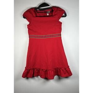 Janie and Jack Girls Size 8 Dress Red Ruffle Hem Gold Buttons Summer Pictures
